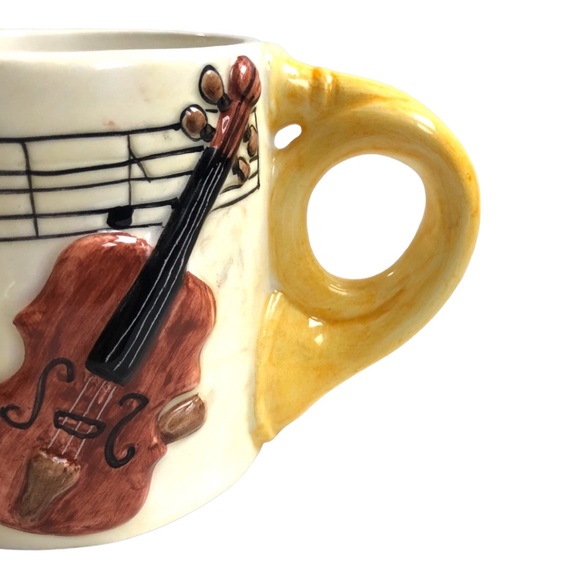 Vintage Coffee Mugs Hand Painted Set of 2 Orchestra Symphony Musical Instruments - Picture 3 of 8